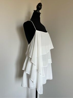 NWT Cache White Tiered Ruffle Spaghetti Strap Long Flowy Top / Mini Dress